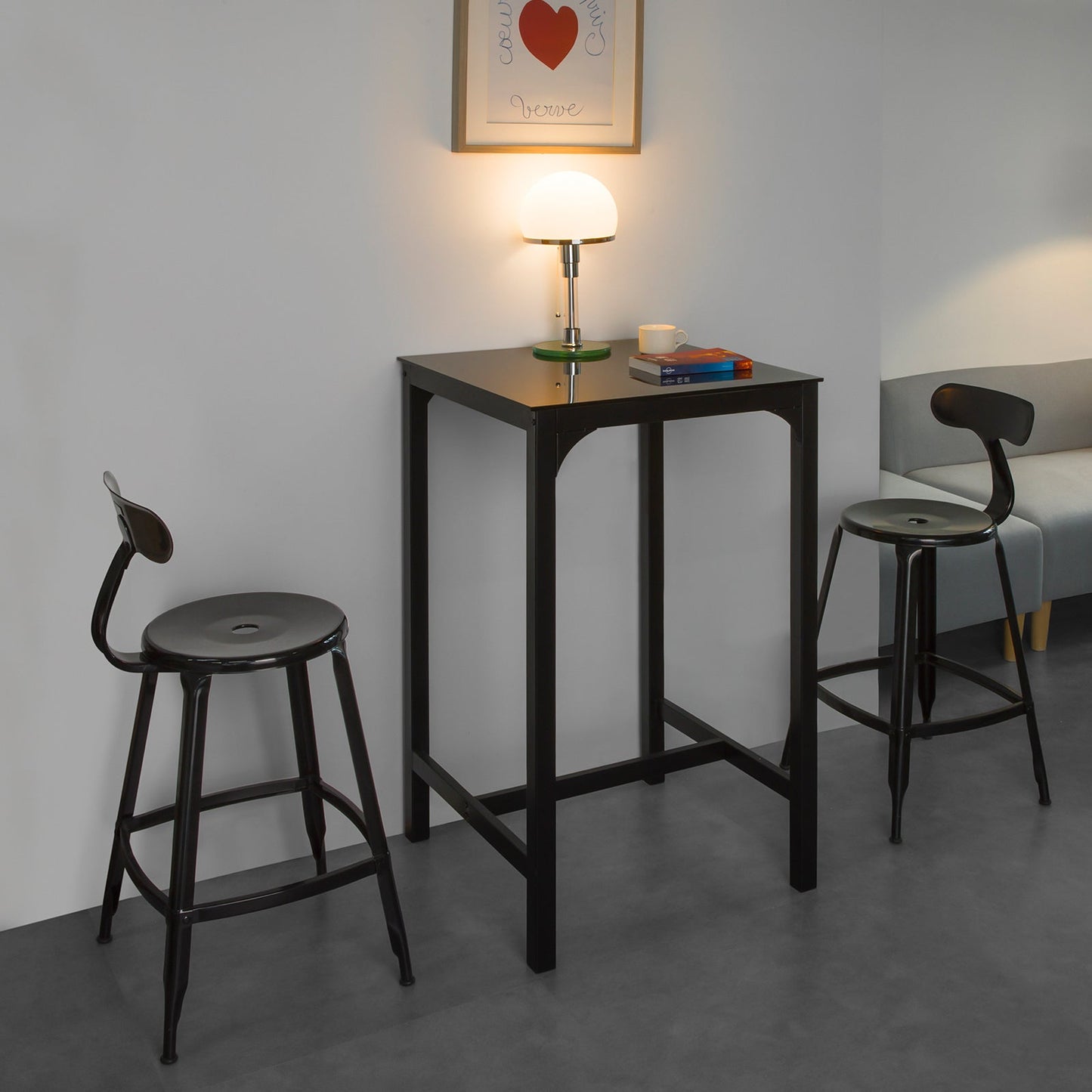 SoBuy OGT38-SCH Table de bar haute carrée 60x60x100 cm Verre noir avec pieds en acier