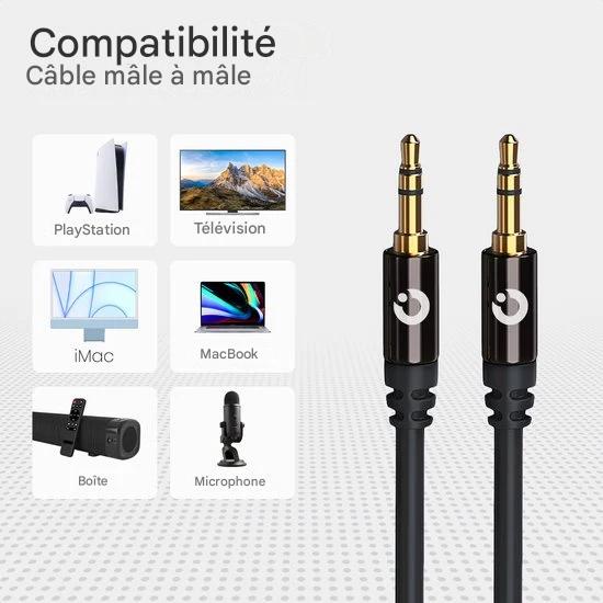 Auronic AUX Cable - Câble audio 1.5M - 3.5 mm - Mâle à Mâle - Noir
