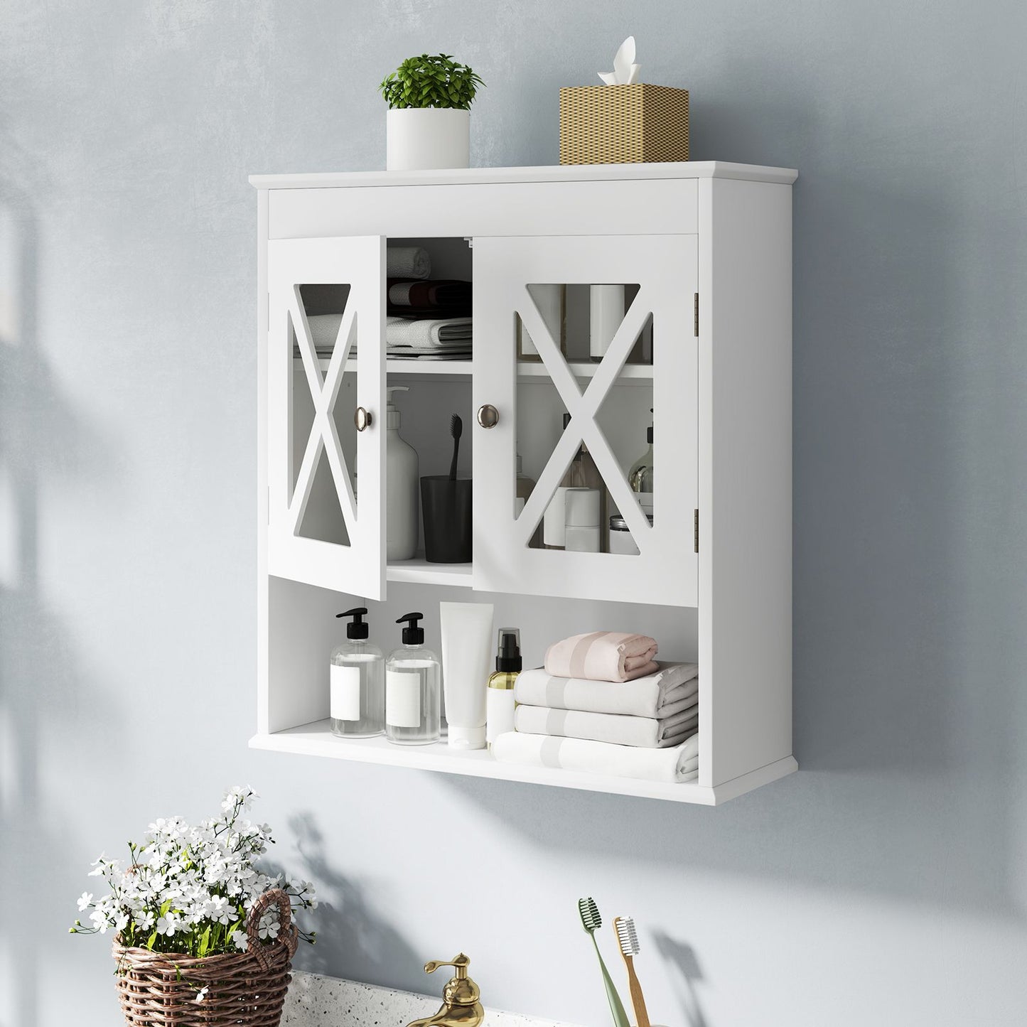 coast Bathroom Hanging Cabinet - White - 54 x 20 x 60 cm - Wall-mounted with Adjustable Rack