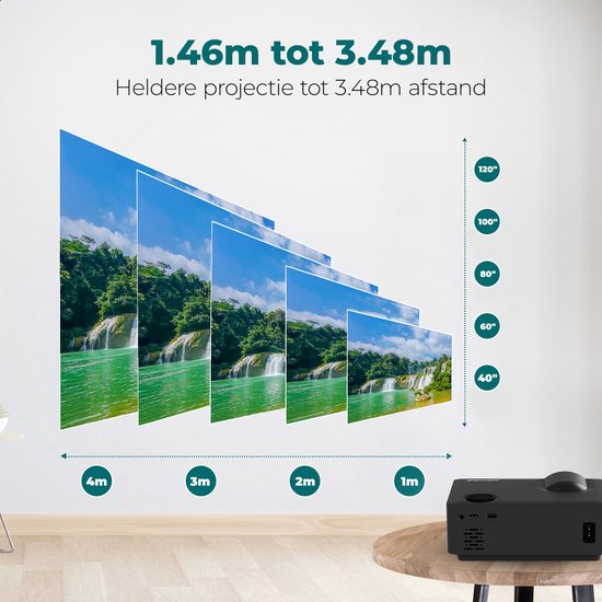 Spoused Beamer - Full-HD - 11 000 Lumens - Streaming depuis votre téléphone avec WiFi - Mini Beamer - Noir