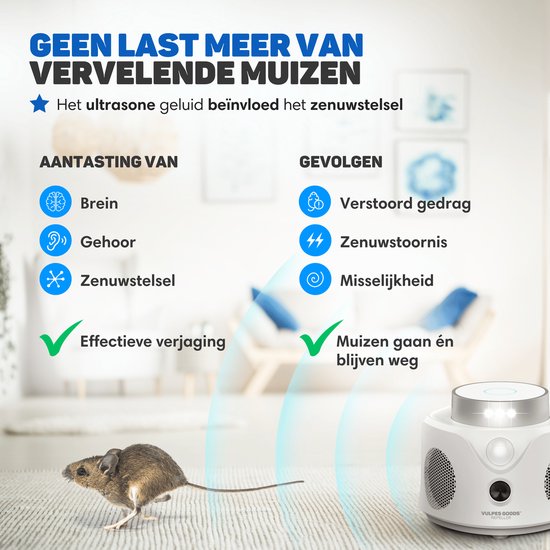 Vulpes Goods® Repellent - Répulsif à souris à ultrasons - Répulsif pour l'intérieur - Lutte contre les souris et les insectes respectueuse des animaux - Piège à souris respectueux des animaux - Protection à 360 degrés - Répulsif pour les nuisibles - Versi