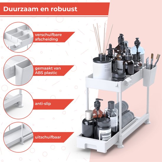 Stosh Rangement de meuble de cuisine - Rangement de meuble d'évier - Support de rangement - Support de cuisine - 1 pièce - Blanc