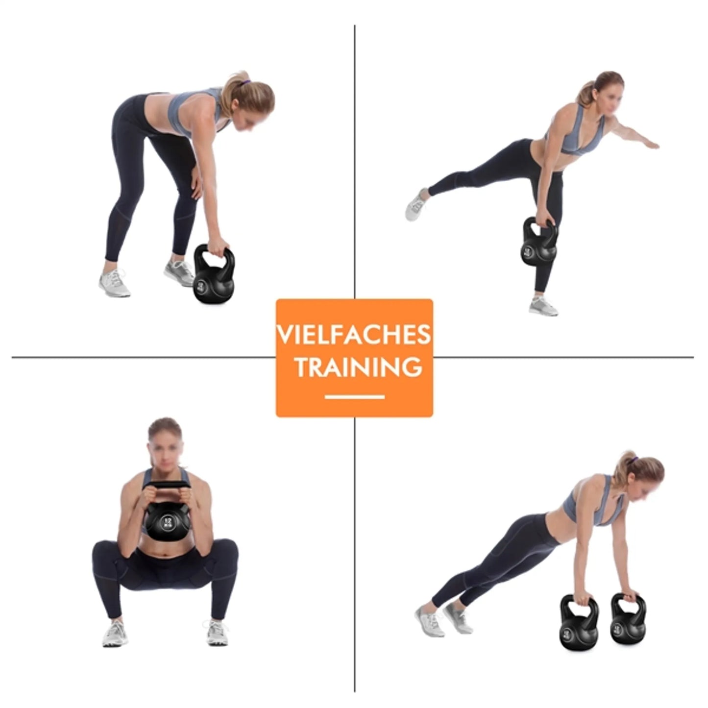 Yaheetech Kettlebell 12 kg - 26 x 22 x 30 cm - Boîtier en plastique dur, bords arrondis et base plate - Pour l'entraînement de la force et l'utilisation à domicile - Plastique noir et béton