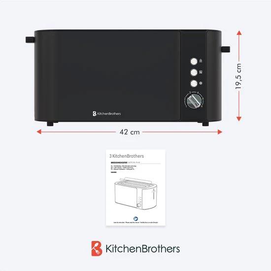Grille-pain KitchenBrothers - 6 niveaux de chaleur - 2 fentes extra-longues - 1520W - Noir