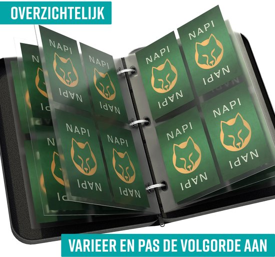 NAPI Collection Folder for 400 Cards - Reliure pour cartes - 4 poches - Faux cuir - Premium Card Binder with Zipper - 50 Pages - A5 - Rouge/Blanc