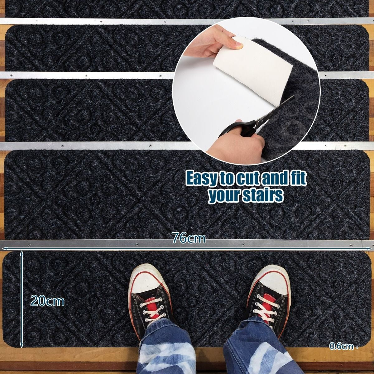 Tapis d'escalier Coast - 15 pièces - 76 x 20 cm - Noir