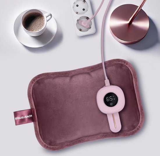 STAUS&BACH Bellune - Bouillotte électrique avec manchon - Bouillotte avec 3 niveaux de chaleur (50°C à 65°C) - 2 à 10 heures de chaleur - Bouillotte pour bébé - Chauffe-abdomen, chauffe-nuque et chauffe-dos - Bande chauffante menstruelle - Rouge bordeaux