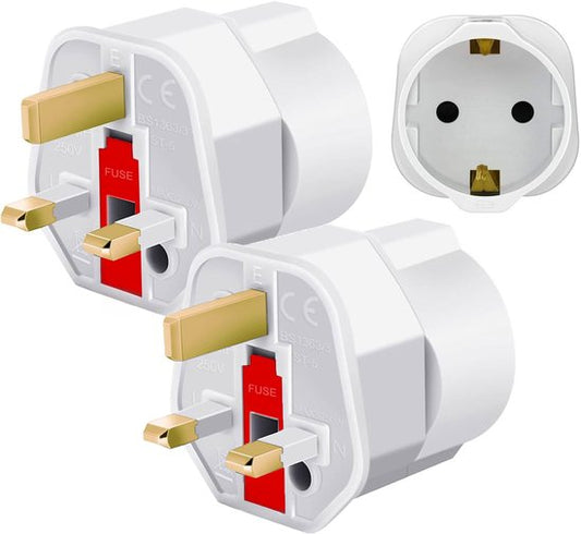Travelhawk Travel plug England - Prise de voyage UK - Type G - Idéal pour voyager en Angleterre, Ecosse, Malte, Singapour, Hong Kong et Malaisie - 2 pièces - Blanc