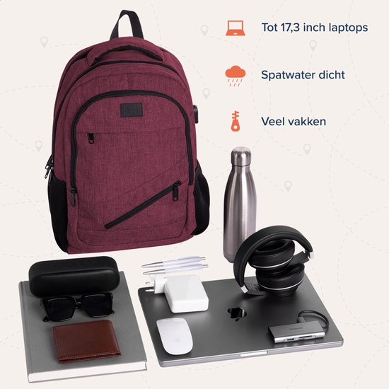 TRVLMORE Sac à dos à vie - Sac à dos avec compartiment pour ordinateur portable de 15,6 pouces - Cartable - Résistant aux éclaboussures - Hommes et femmes - Garçons et filles - 28L - Bourgogne
