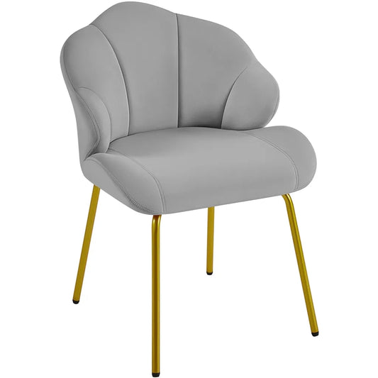 Chaise de salle à manger Yaheetech en forme de coquillage 56 x 57 x 78 cm - Gris clair - Chaise en velours avec pieds en métal