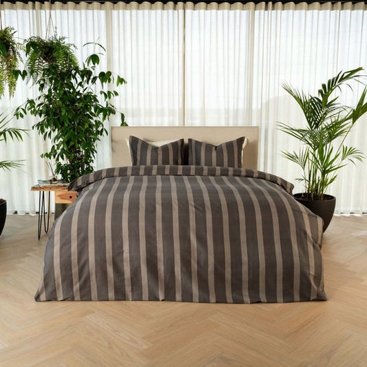 Housse de couette Kayori Dasshu en satin de coton a - 140 x 200-220 + 1 taie d'oreiller - Lit simple - Anthracite