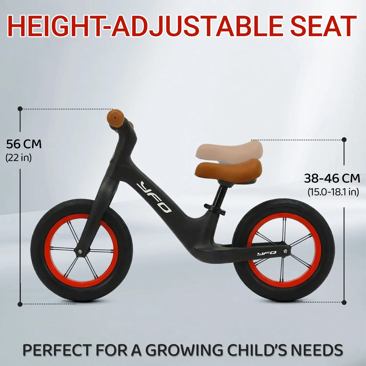 Vélo sans pédales Neuleb KB003 - Noir - De 3 à 6 ans - Selle réglable - Pneus anti-crevaison - Avec béquille - Léger