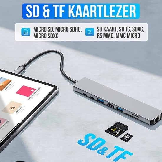 Strex 8 in 1 USB C Hub - Docking Station - USB Splitter - 4K HDMI - USB A - USB C - Ethernet - Micro SD - Convient aux ordinateurs portables, Macbook, Windows