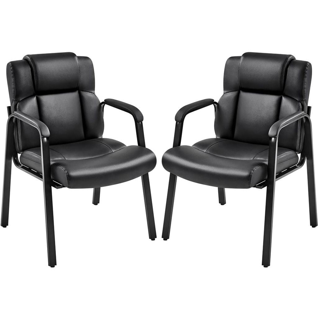 Yaheetech Lot de 2 chaises de bureau - Chaises de salle à manger avec accoudoirs et dossier - Simili cuir - 64 x 68,5 x 91,5 cm - Noir