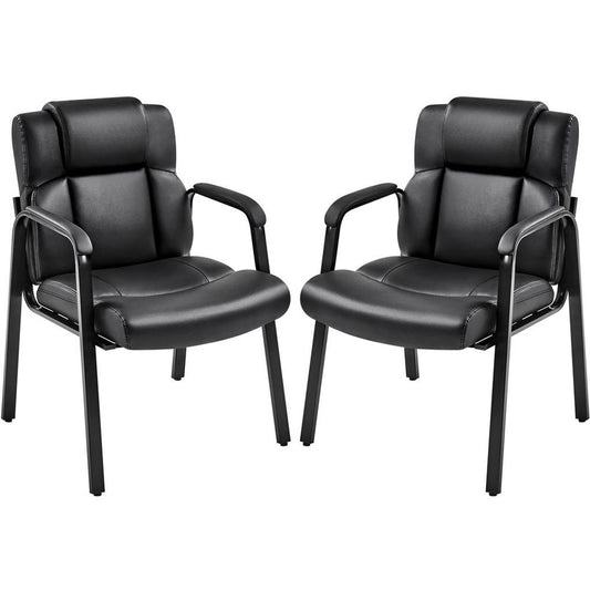 Yaheetech Lot de 2 chaises de bureau - Chaises de salle à manger avec accoudoirs et dossier - Simili cuir - 64 x 68,5 x 91,5 cm - Noir