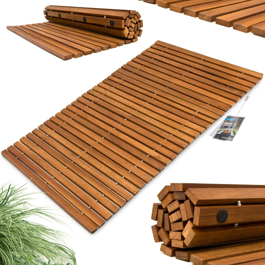 Tapis de bain en bois d'acacia 76 x 50 cm - Certifié FSC - Marron - Antidérapant