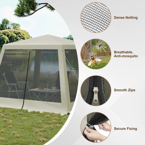 Tente de fête - Pavillon de jardin - Pavillon - Tente de jardin avec moustiquaire - Moustiquaire - 3 x 3 m - Jardin - Terrasse - Tente de fête - Avec parois latérales - Blanc