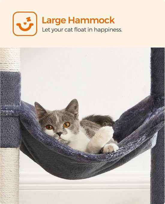 Arbre à chat - Arbre à chat avec hamac - Arbre à chat 143 cm - gris fumé