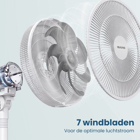 Ventilateur sur pied Auronic - 3 vitesses - Oscillation 85° - Réglable 70-116 cm - Blanc