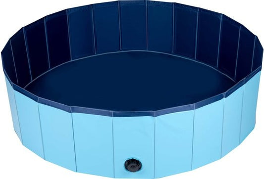 Piscine pour chien - 120 x 30 CM - races de chiens moyennes - Baignoire pour chien pliable - fond antidérapant - avec valve de vidange - bleu