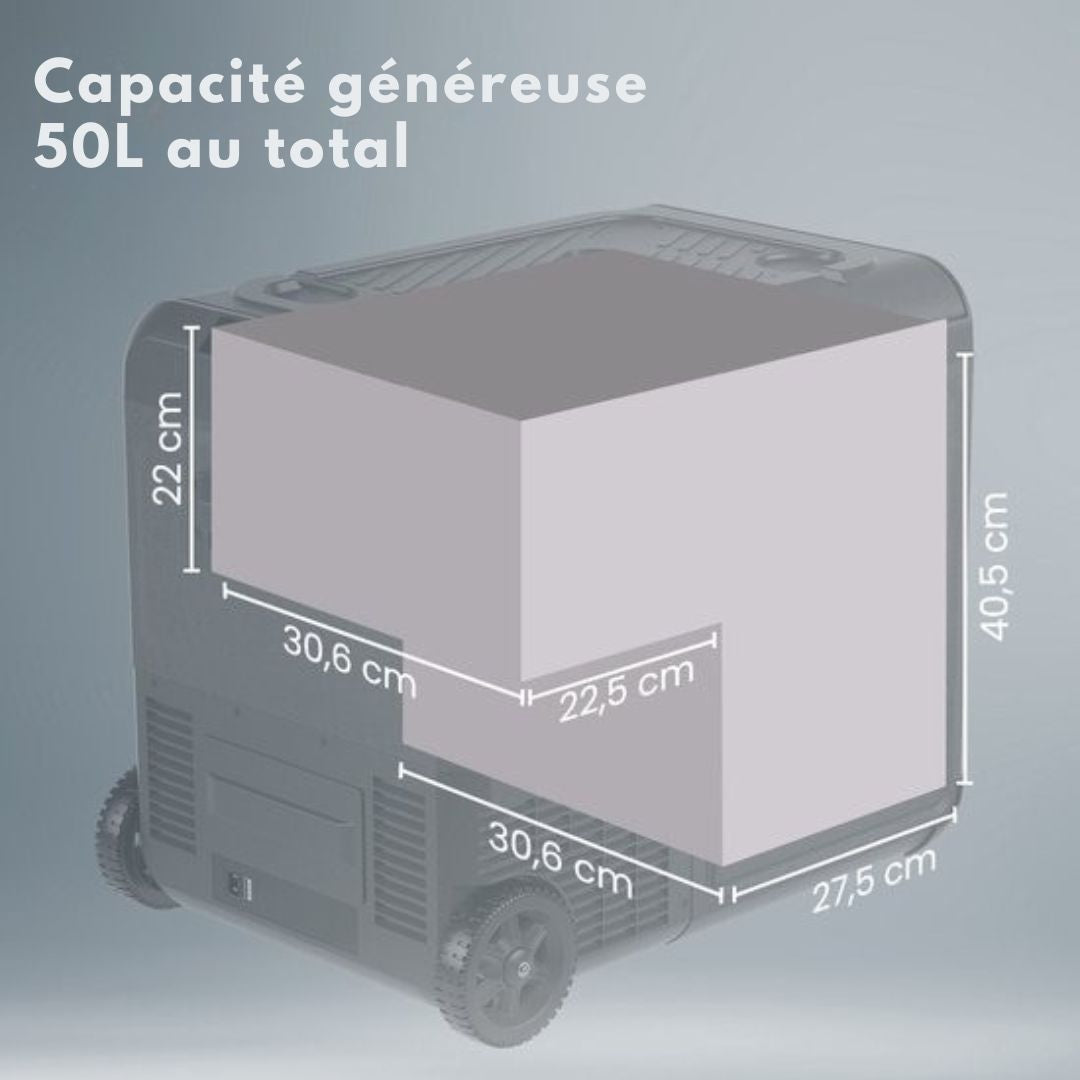 Glaçière électrique Auronic - Compresseur - Avec roues - 12V 230 Volt - Voiture - 50L - Noir/Gris