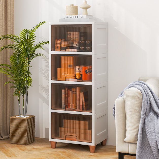 Boîtes de rangement empilables Coast avec portes – Lot de 4 pièces, 150 L – 45 x 38 x 117 cm – Blanc