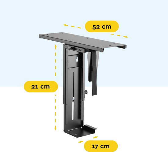 BRASQ Universal CPU Holder Black - Support CPU réglable - Gestion des câbles - Rotation à 360 degrés - Capacité 10 KG