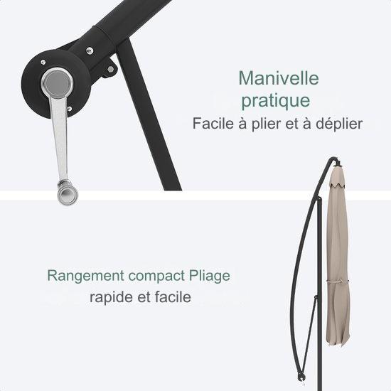 Parasol LifeGoods, Ø300cm, imperméable, avec housse et base en croix, Taupe