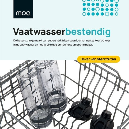 MOA Blender - Blender to Go - Mini Blender - 2 gobelets en Tritan de 600ml - Smoothie Maker - 800W - Silver - MB10S