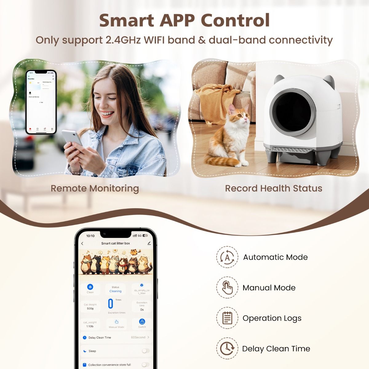 Litière autonettoyante Coast - litière automatique contrôlable via une application - ultra-silencieuse - 80 litres - blanche