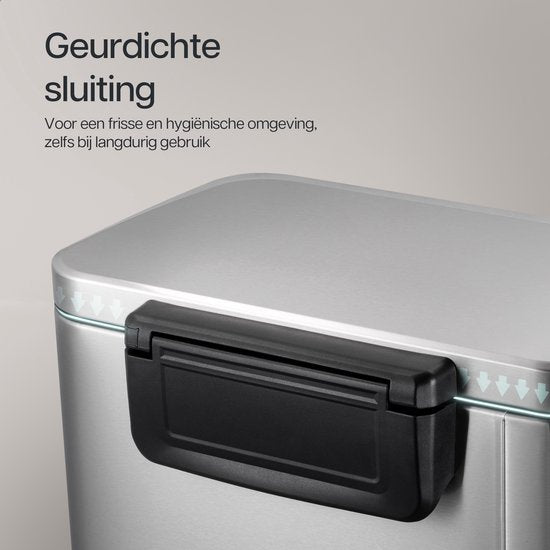 Deleca Trashcan Prestige - 50 Litres - Large - Poubelle / Corbeille à papier / Poubelle à pédale en acier inoxydable - Avec pédale et fermeture lente - Argent mat