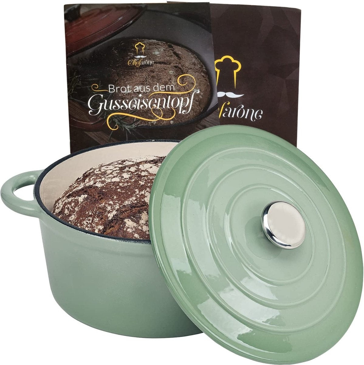 Chefarone Poêle en fonte - Casserole - Couvercle inclus - Convient à toutes les sources de chaleur - Émaillée - Verte