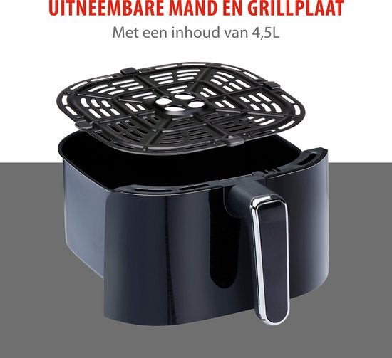 alpina Airfryer 4.5L- Friteuse à air chaud pour 3 à 4 personnes - Friteuse à air avec température réglable de 80°C à 200°C - Minuterie jusqu'à 60 minutes - Friteuse à air chaud 1450W - Noir