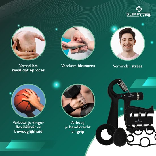 Kit d'entraînement pour les mains Supplife, 5 pièces – Pince à main réglable avec compteur – Entraîneur de préhension et balle de préhension – Entraîneur pour les doigts – Anti-RSI