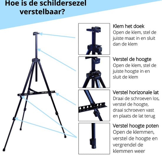Chevalet CreaTime réglable et pliable pour adultes, avec housse de protection/sac de transport de luxe, chevalet de plein air