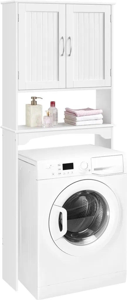 Armoire de salle de bains Yaheetech 75 x 23 x 180 cm - Blanche - Armoire à poser pour WC ou lave-linge avec étagère réglable