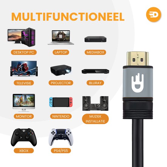 Drivv. Câble HDMI Premium 2.0 - Ultra HD 4K 60 Hz - HDMI vers HDMI - Convient à Xbox Series X & PS5 - 2 mètres - PVC - Gris