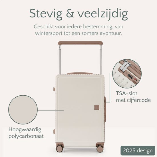 Skycases City Walker - Ensemble de valises 3 pièces | Léger et durable | 20, 24 et 28 pouces | Roues pivotantes à 360° | Verrouillage TSA | Housses de protection incluses - Beige