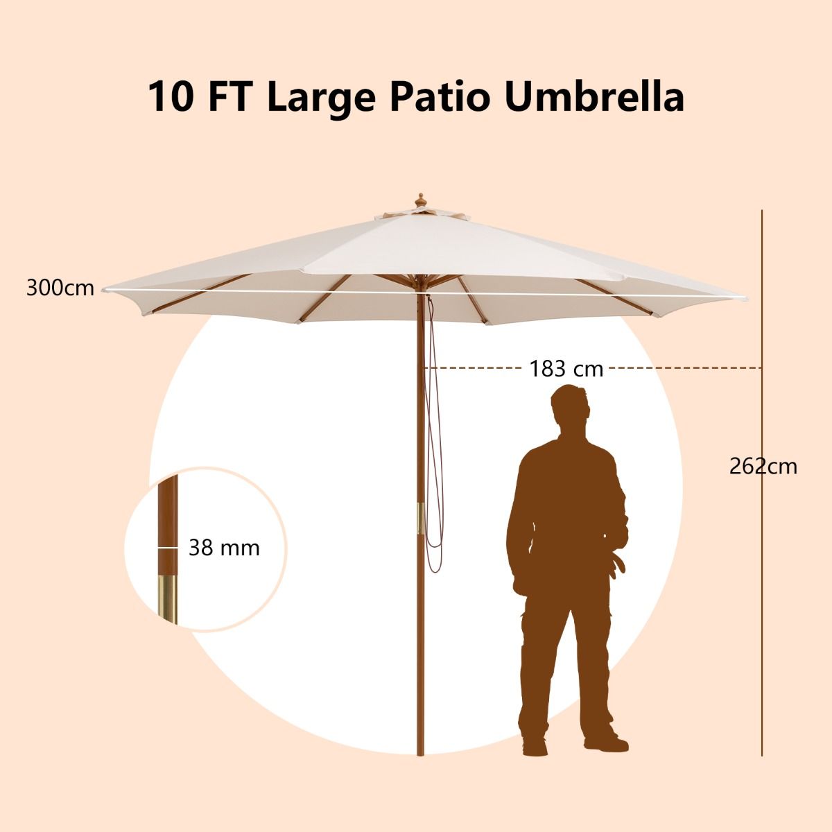 Parasol Coast Terrace - Bois - Beige - 300x300x262cm