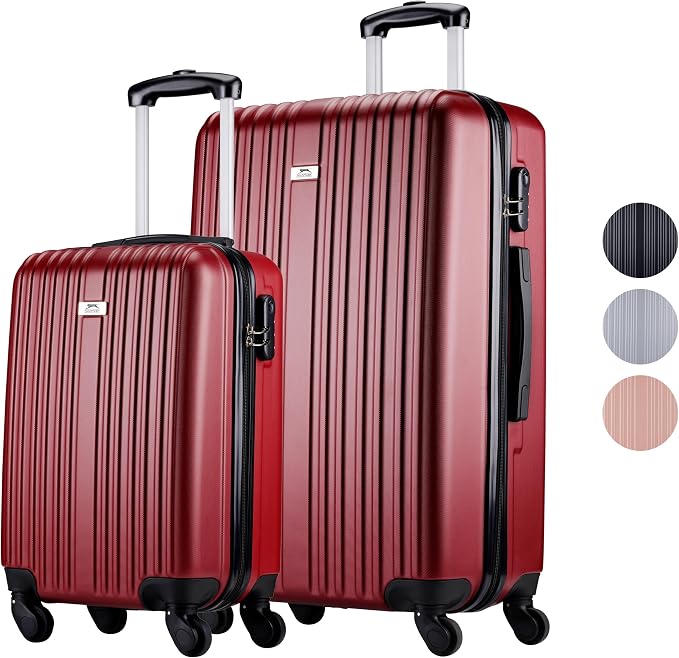 Ensemble de valises Slazenger 2 pièces - Rouge - Coque rigide en ABS - 71 et 26 litres - Serrure à combinaison - Roulettes pivotantes à 360°