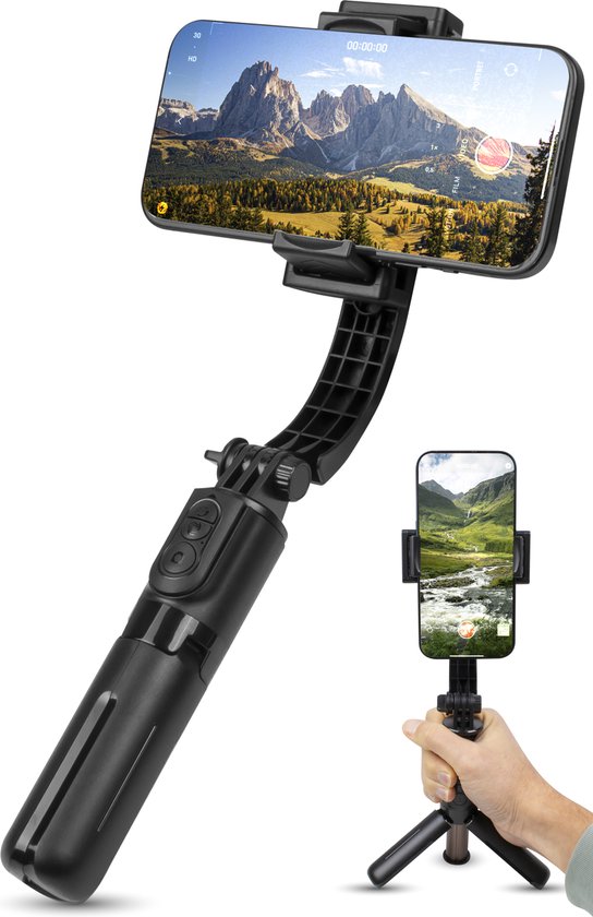 Nuvance - Stabilisateur à cardan pour smartphone - Stick à selfie - avec trépied et télécommande - Trépied