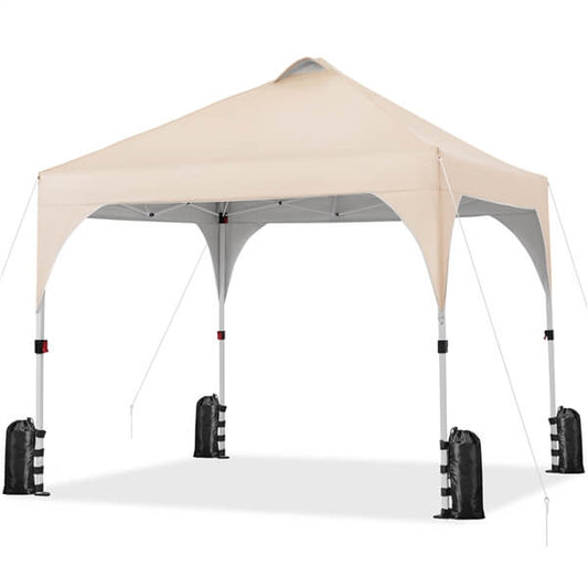 SOBERINE Pavillon pliant pop-up 3 × 3 m avec sac à roulettes, sacs de sable et piquets, beige