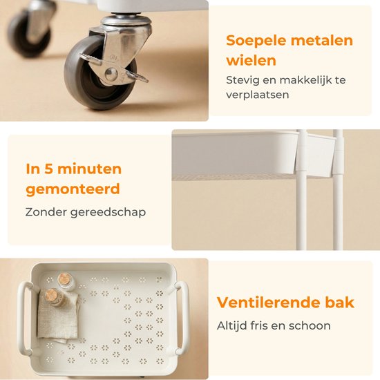 Posity Chariot de cuisine sur roulettes - Chariot de service / Chariot de stockage / Rayonnage de cuisine / Chariot de cuisine - Mobile et fixe - 3 étages - Plastique - Blanc