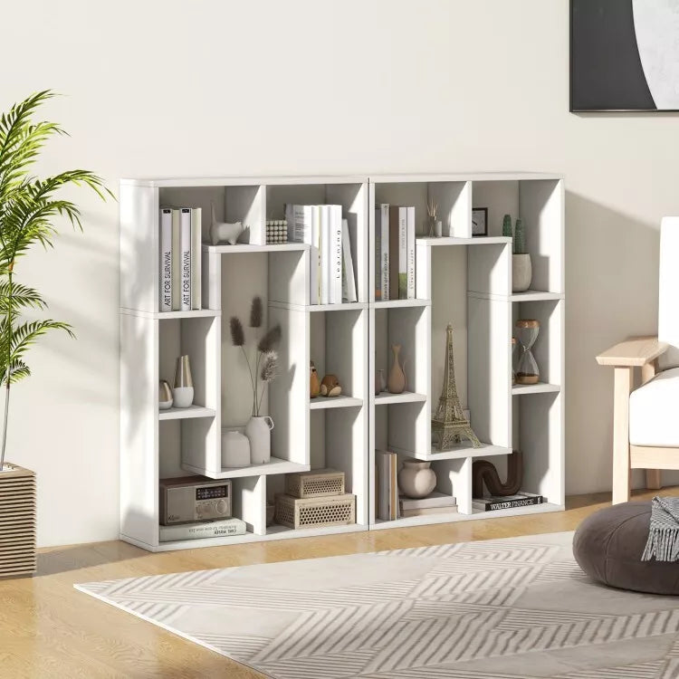 Bibliothèque Coast - 7 compartiments - Design anti-basculement - 61 x 20 x 90 cm - Blanc