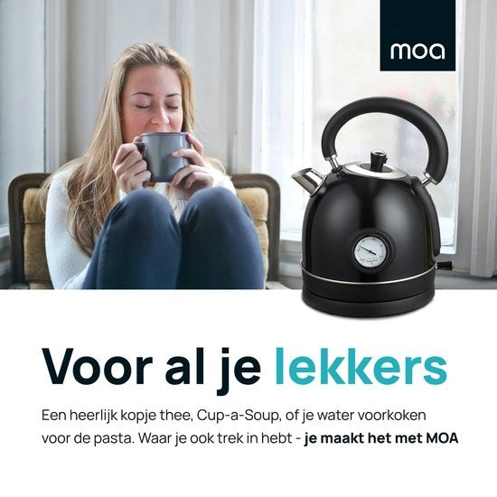 MOA Bouilloire Retro - 2200 watts - 1,8 litres - acier inoxydable - sans BPA - électrique - noir - EK3TB