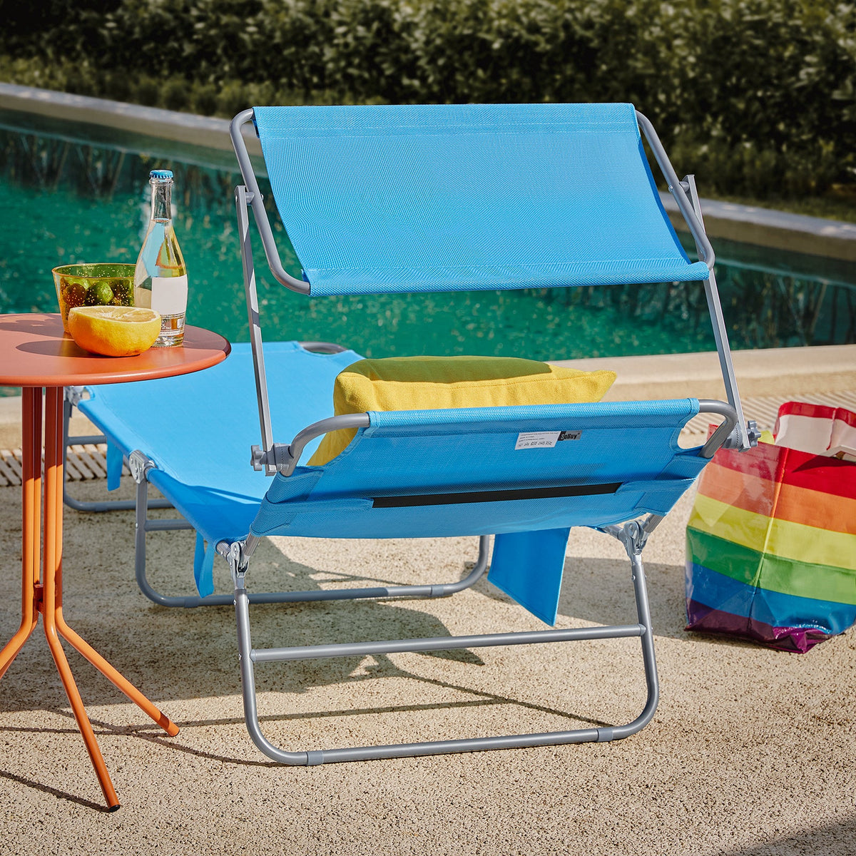 SoBuy Lounger OGS48-B - Coussin amovible - Toit ouvrant réglable - 189 x 28 x 62 cm - Bleu