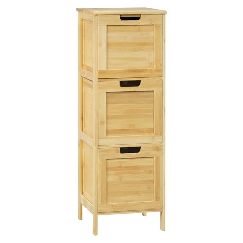 Eugad Meuble de salle de bain étroit avec 3 tiroirs coulissants - Bambou naturel - 30 x 90 x 30 cm