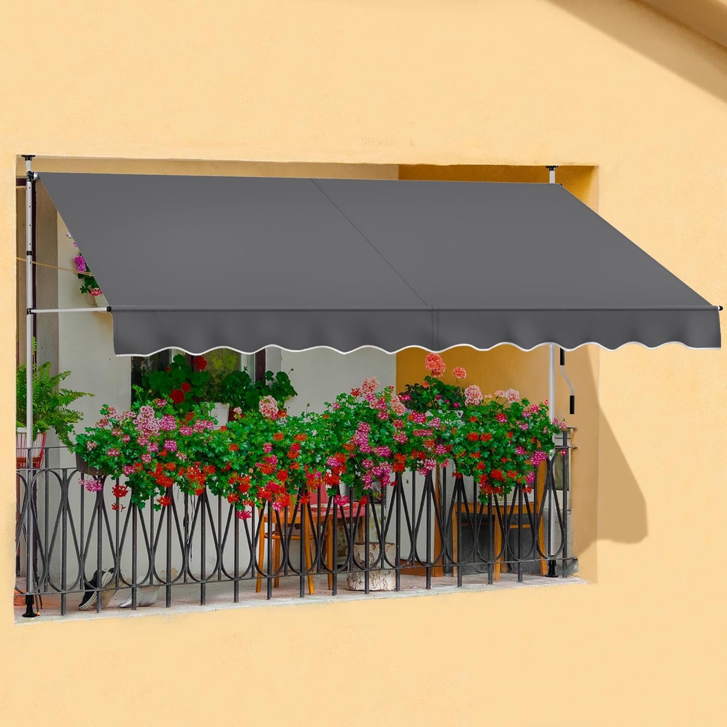 Yaheetech : store pare-soleil avec armature télescopique et manivelle - 300 x 120 cm - hauteur réglable de 210 à 300 cm - résistant aux UV - gris