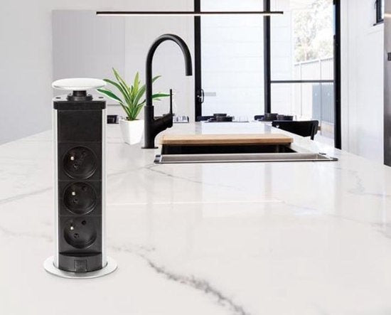 Perel Pop-up socket, 3 prises avec broche de mise à la terre (type E), trou de montage 71 mm, usage intérieur, noir/gris
