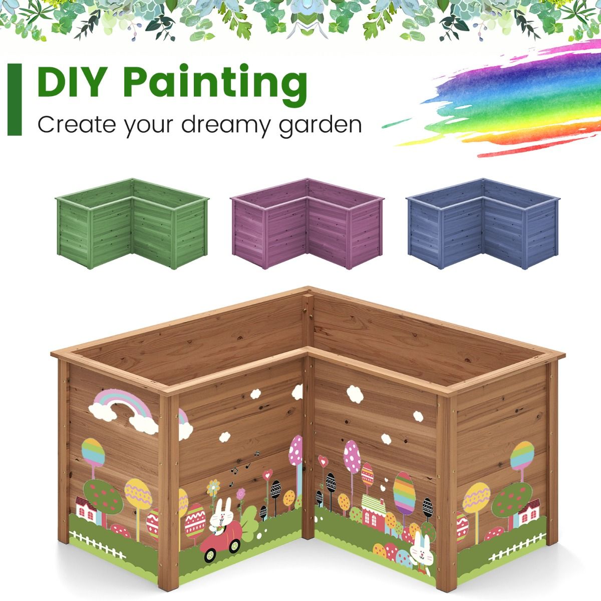 coast - Bac potager carré en bois 120x120x63 cm - Pin naturel - Base ouverte en forme de L - Marron